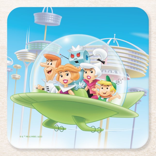 The Jetsons | The Family Flying Car Square Paper Coaster (Front)