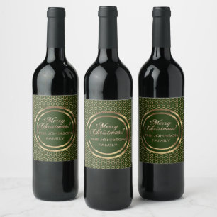 The Johnson Family Christmas Green Faux Gold Wine Label