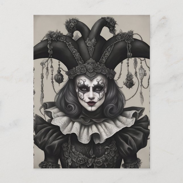 The Joker Clown in Black and White Postcard (Front)