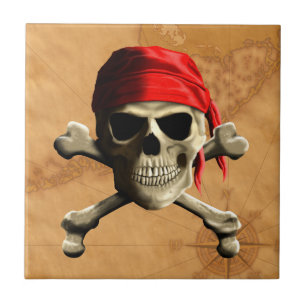 The Jolly Roger Pirate Map Ceramic Tile