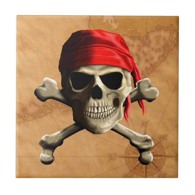 The Jolly Roger Pirate Map Ceramic Tile (Front)