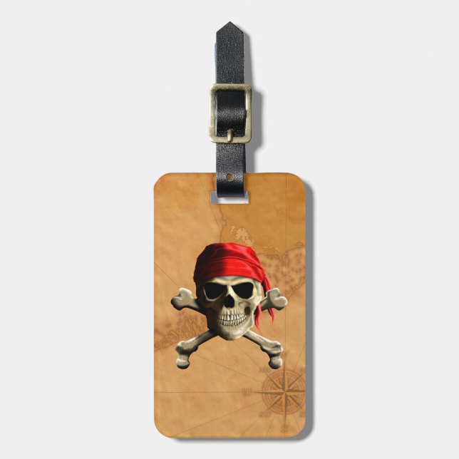 The Jolly Roger Pirate Map Luggage Tag (Front Vertical)