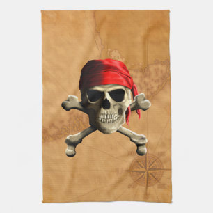 The Jolly Roger Pirate Map Tea Towel