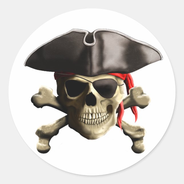 The Jolly Roger Pirate Skull Classic Round Sticker (Front)
