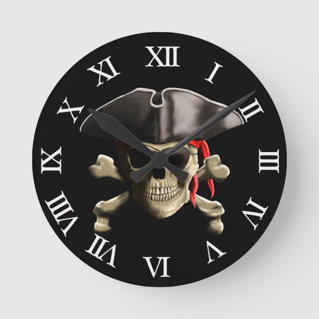 The Jolly Roger Pirate Skull Round Clock (Front)