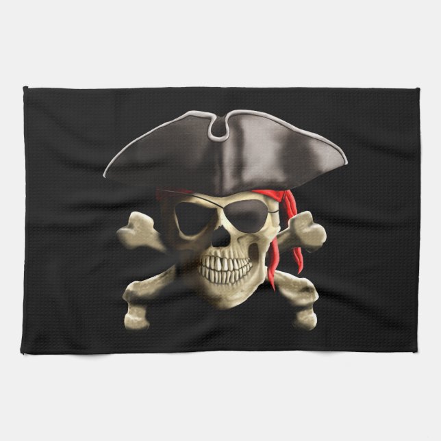 The Jolly Roger Pirate Skull Tea Towel (Horizontal)