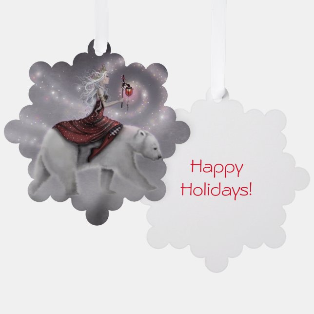 The Journey Mystical Fairy Queen on Polar Bear Tree Decoration Card (Front/Back)