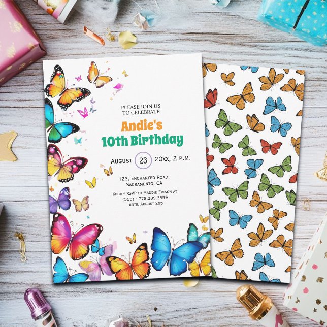 The Joy of Butterflies 10th Birthday Invitation (Creator Uploaded)