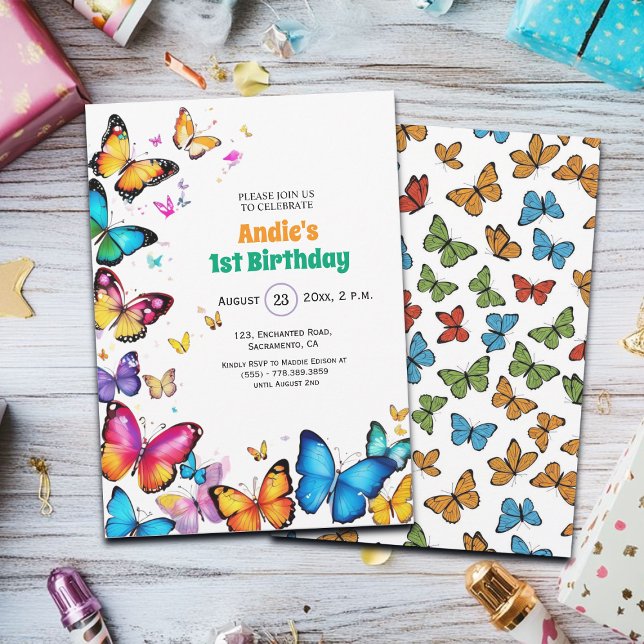 The Joy of Butterflies 1st Birthday Invitation (Creator Uploaded)