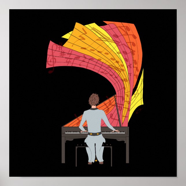The joy of playing piano illustration (black) poster (Front)