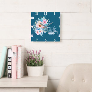 The Joy of the Lord floral Square Wall Clock