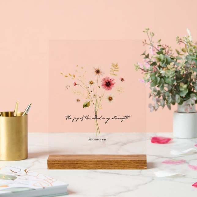 The Joy of the lord minimalist floral Acrylic Sign (Wedding)