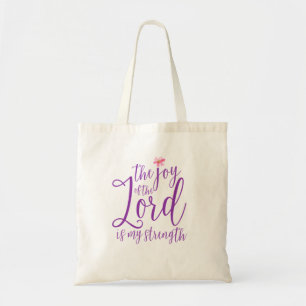 The Joy of the Lord Purple Scripture Tote Bag