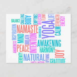 The Joy of Yoga Elegant Pastel Coloured Word Cloud Postcard