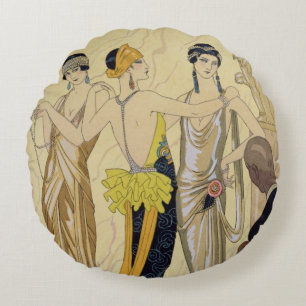 The Judgement of Paris, 1920-30 (pochoir print) Round Cushion