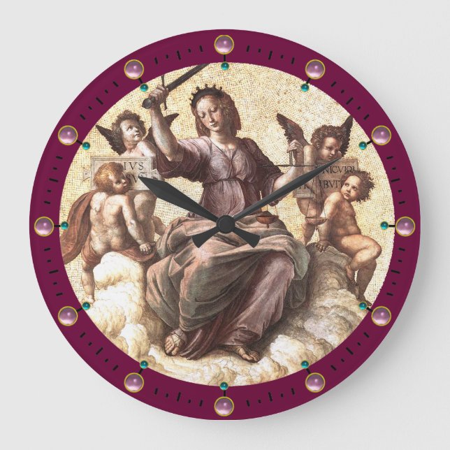 THE JUSTICE Allegory Fresco by Raffaello Sanzio Large Clock (Front)