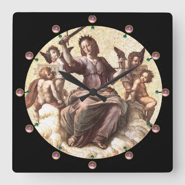 THE JUSTICE Allegory Fresco by Raffaello Sanzio Square Wall Clock (Front)