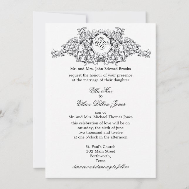The 'Kate' Monogram Wedding invitation (Front)