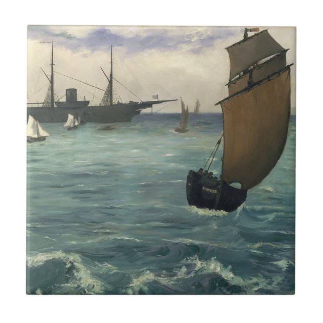 The "Kearsarge" at Boulogne Edouard Manet Fine Art Ceramic Tile (Front)