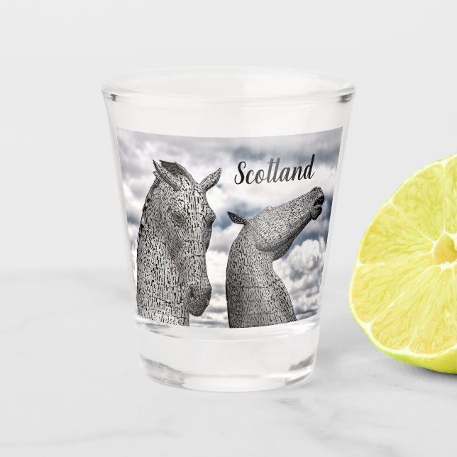 The Kelpies at Falkirk Scotland   Shot Glass (Front)