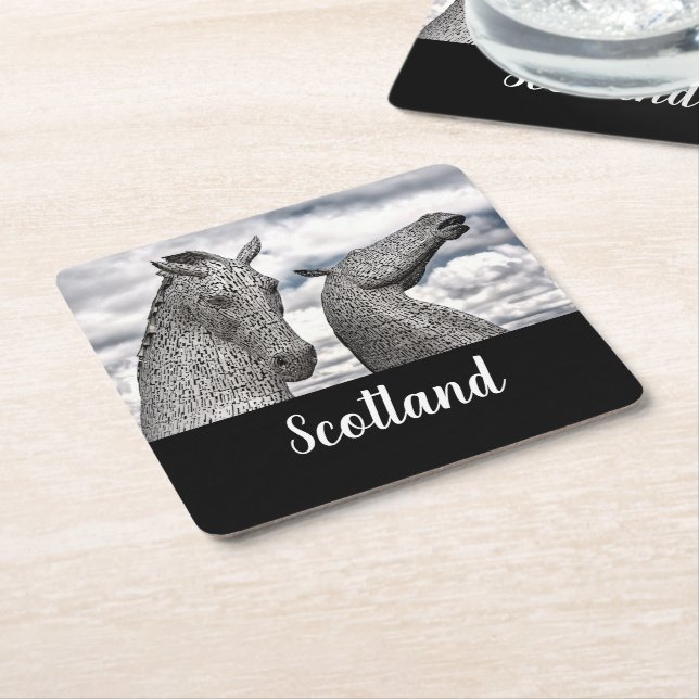 The Kelpies at Falkirk Scotland Square Paper Coaster (Angled)