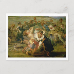 The Kermesse, detail of peasants dancing, c.1635-3 Postcard