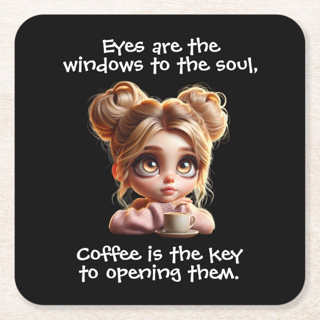 The Key Is Coffee Square Paper Coaster (Front)