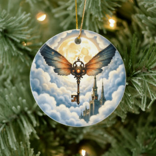The Key of Eternity – Steampunk Wings Ceramic Ornament