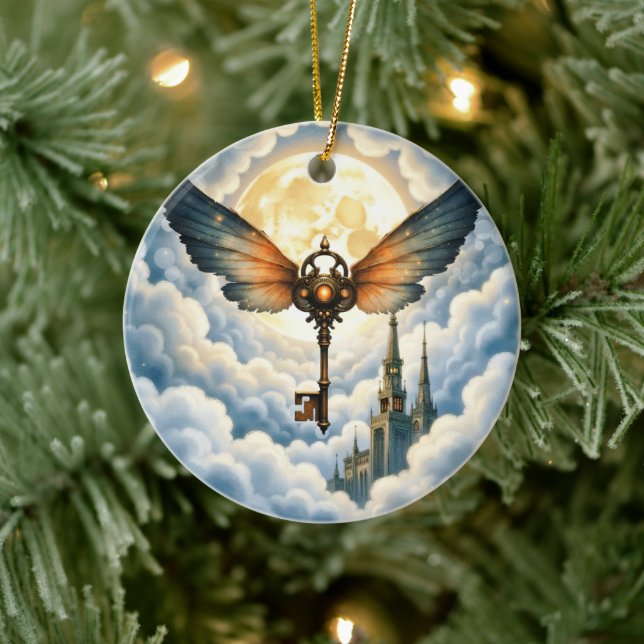 The Key of Eternity – Steampunk Wings  Ceramic Ornament (Tree)