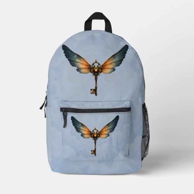 The Key of Eternity – Steampunk Wings  Printed Backpack (Front)