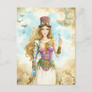 'The Key', Steampunk girl. Postcard