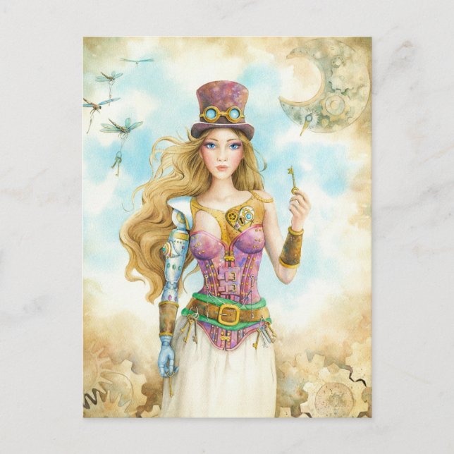 'The Key', Steampunk girl. Postcard (Front)