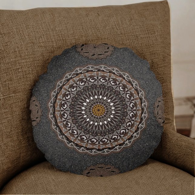 The Khaki Crocodilus Porosus Mandala Round Cushion (Creator Uploaded)