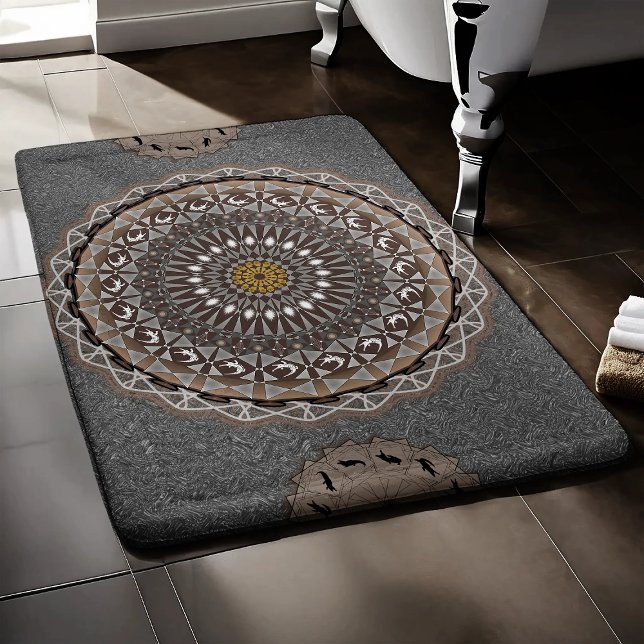 The khaki crocodylus porosus mandala art bath mat (Creator Uploaded)