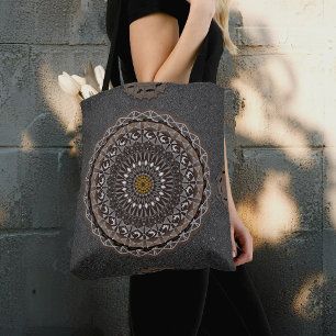 The khaki crocodylus porosus mandala art  tote bag