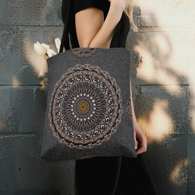 The khaki crocodylus porosus mandala art  tote bag (Creator Uploaded)