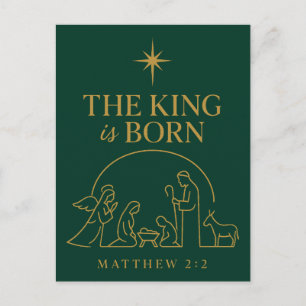 The King Is Born Nativity Christmas Design Holiday Postcard