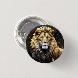 The King: Majestic Gold And Grey Male Lion, 3 Cm Round Badge