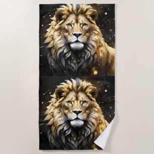The King: Majestic Gold And Grey Male Lion, Beach Towel