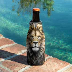 The King: Majestic Gold And Grey Male Lion, Bottle Cooler