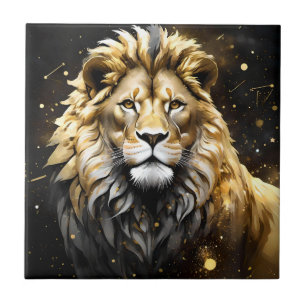 The King: Majestic Gold And Grey Male Lion, Ceramic Tile