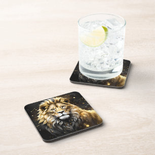 The King: Majestic Gold And Grey Male Lion, Coaster