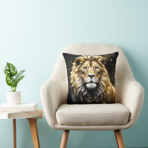 The King: Majestic Gold And Grey Male Lion, Cushion