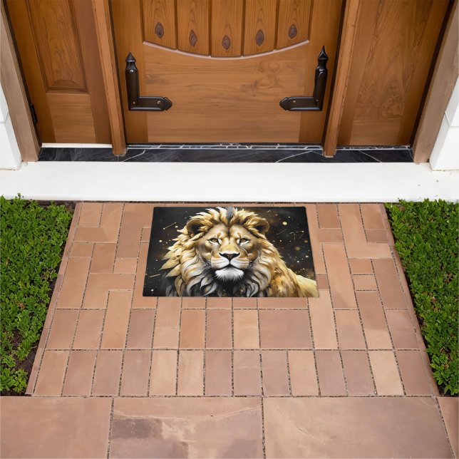 The King: Majestic Gold And Grey Male Lion, Doormat (Outdoor)