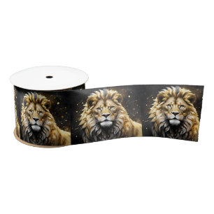 The King: Majestic Gold And Grey Male Lion, Satin Ribbon