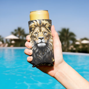 The King: Majestic Gold And Grey Male Lion, Seltzer Can Cooler