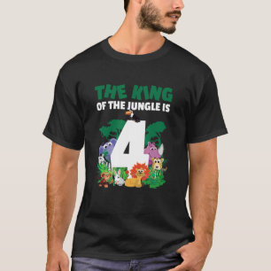 The king of the jungle is 4 Birthday Zoo Animal ki T-Shirt