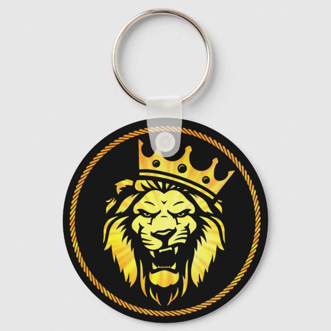 The King - Roaring Lion Wearing Crown Key Ring (Front)