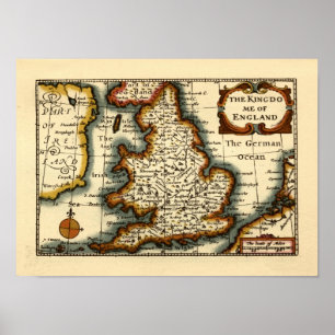 The Kingdome of England Old Antiquarian Atlas Map Poster