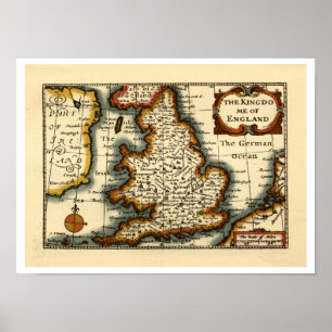 The Kingdome of England Old Antiquarian Atlas Map Poster